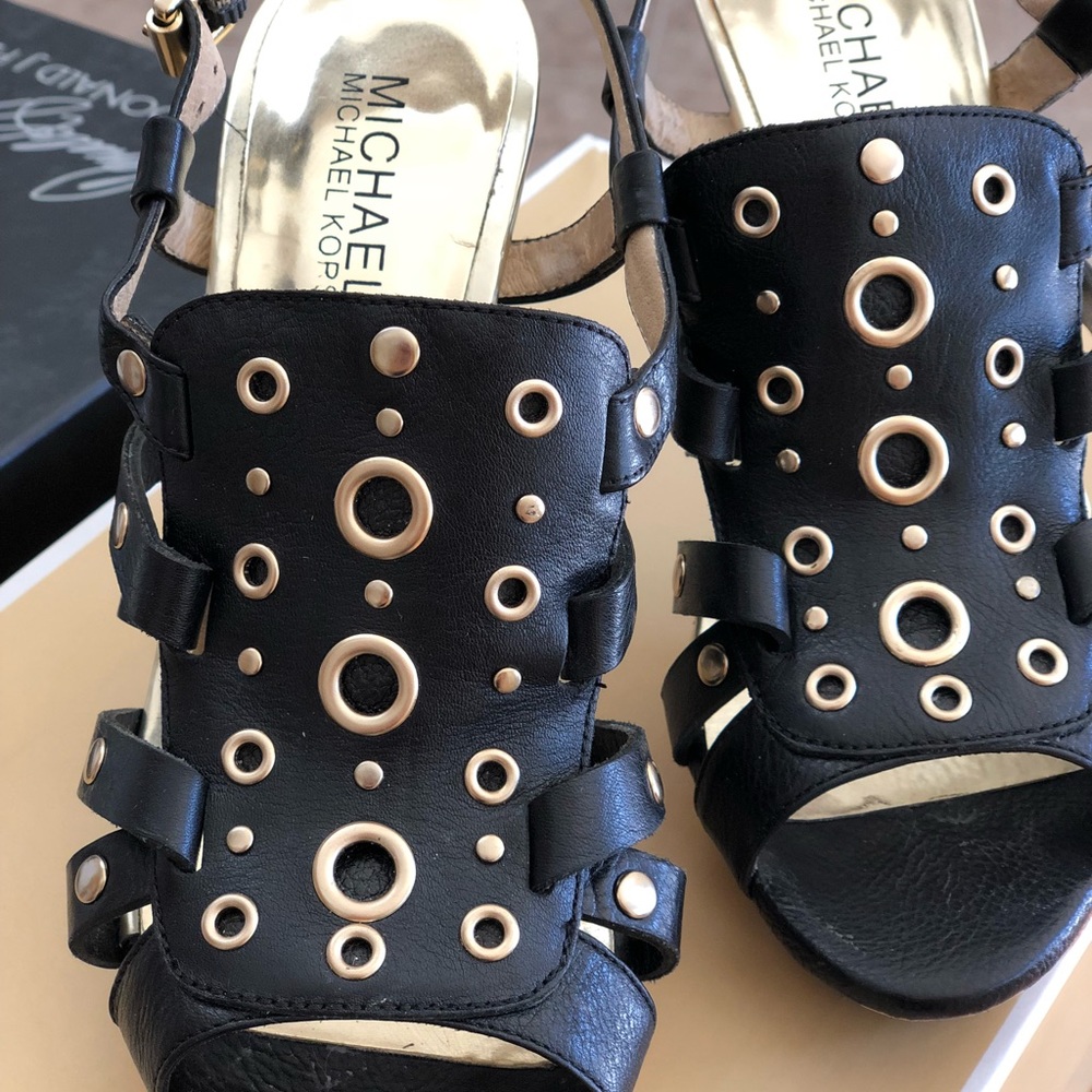 Michael Kors black cork heel sling back